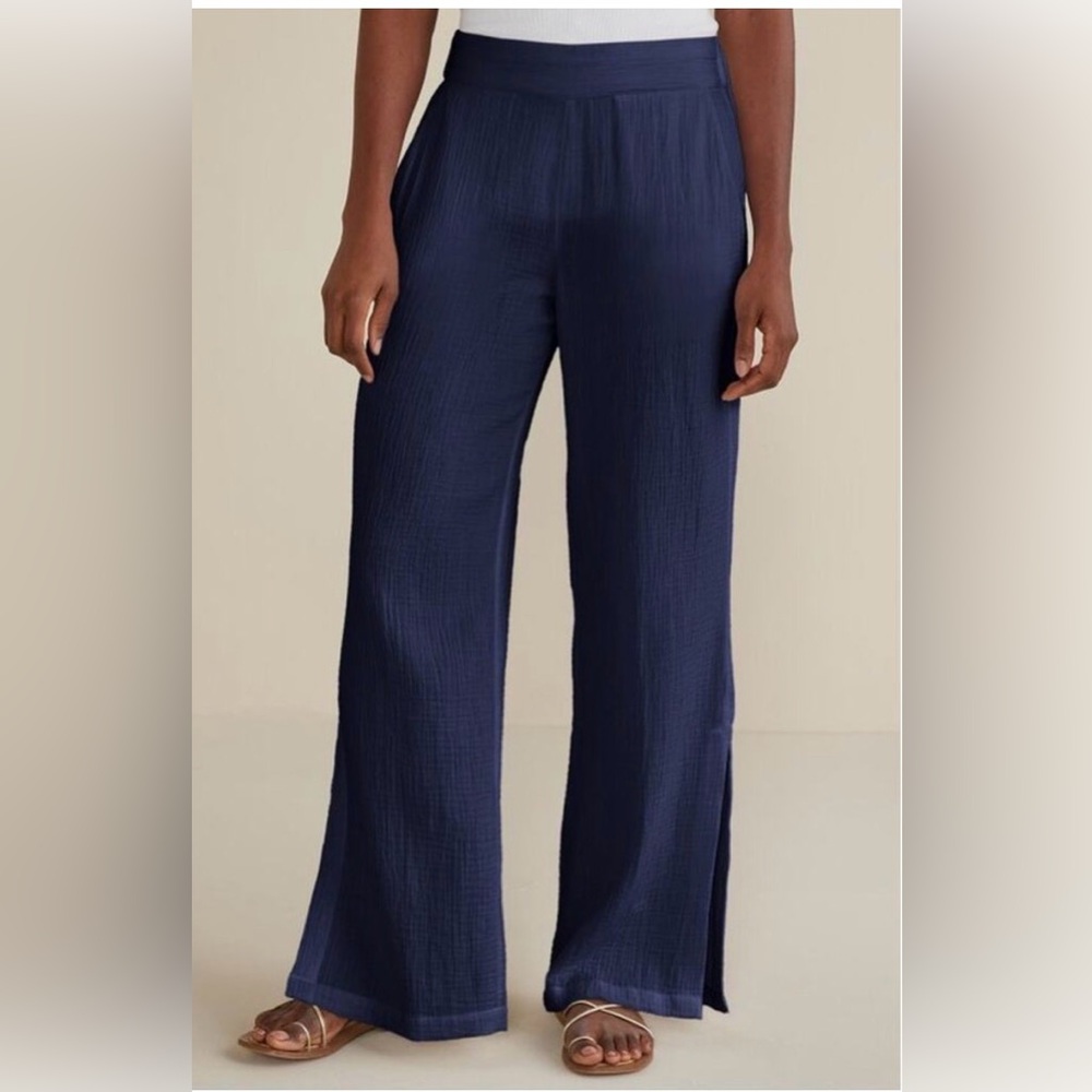 Soft Surroundings Navy Blue Khulani Wide Leg Gauze Pants